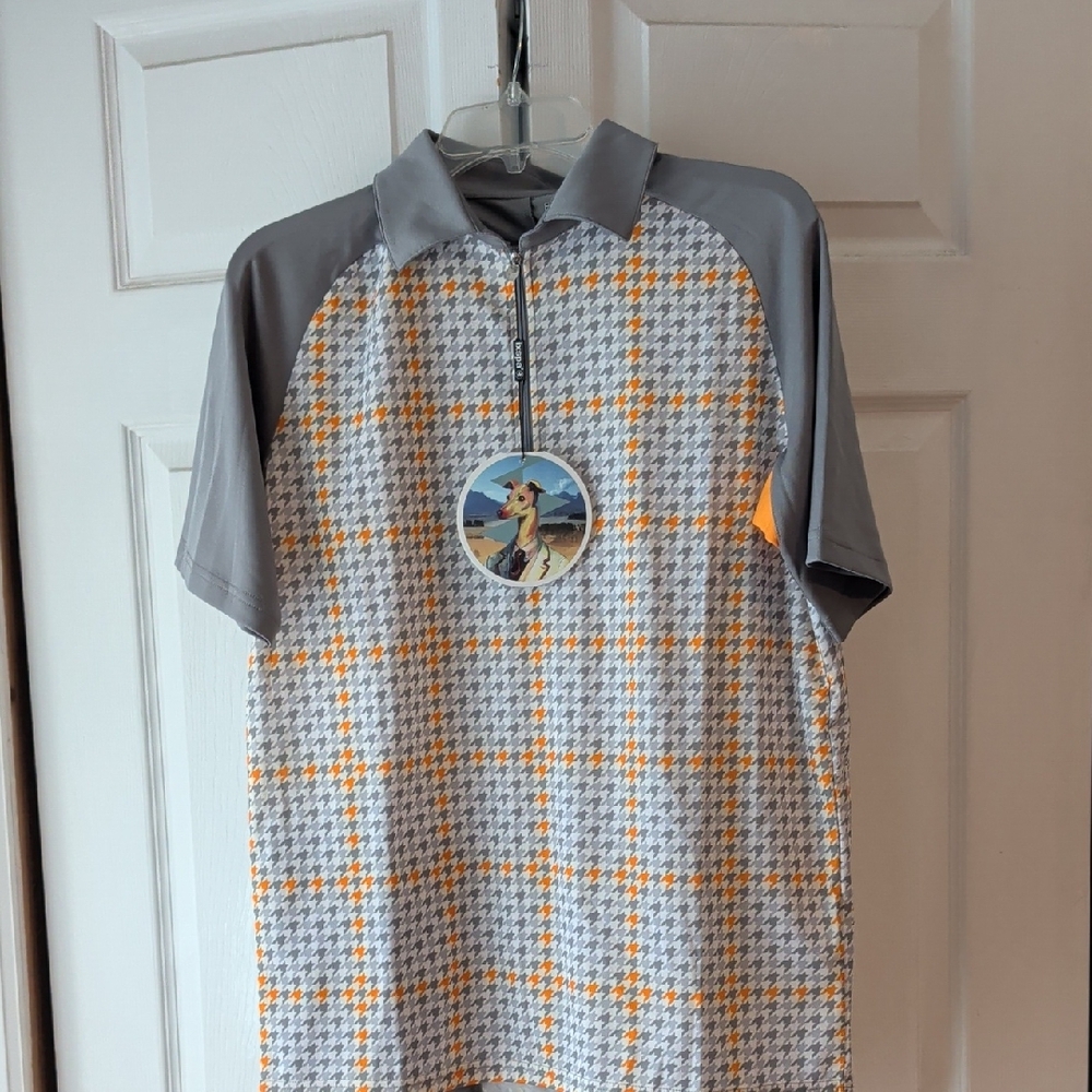 Gray and Orange Checkered Polo Shirt
